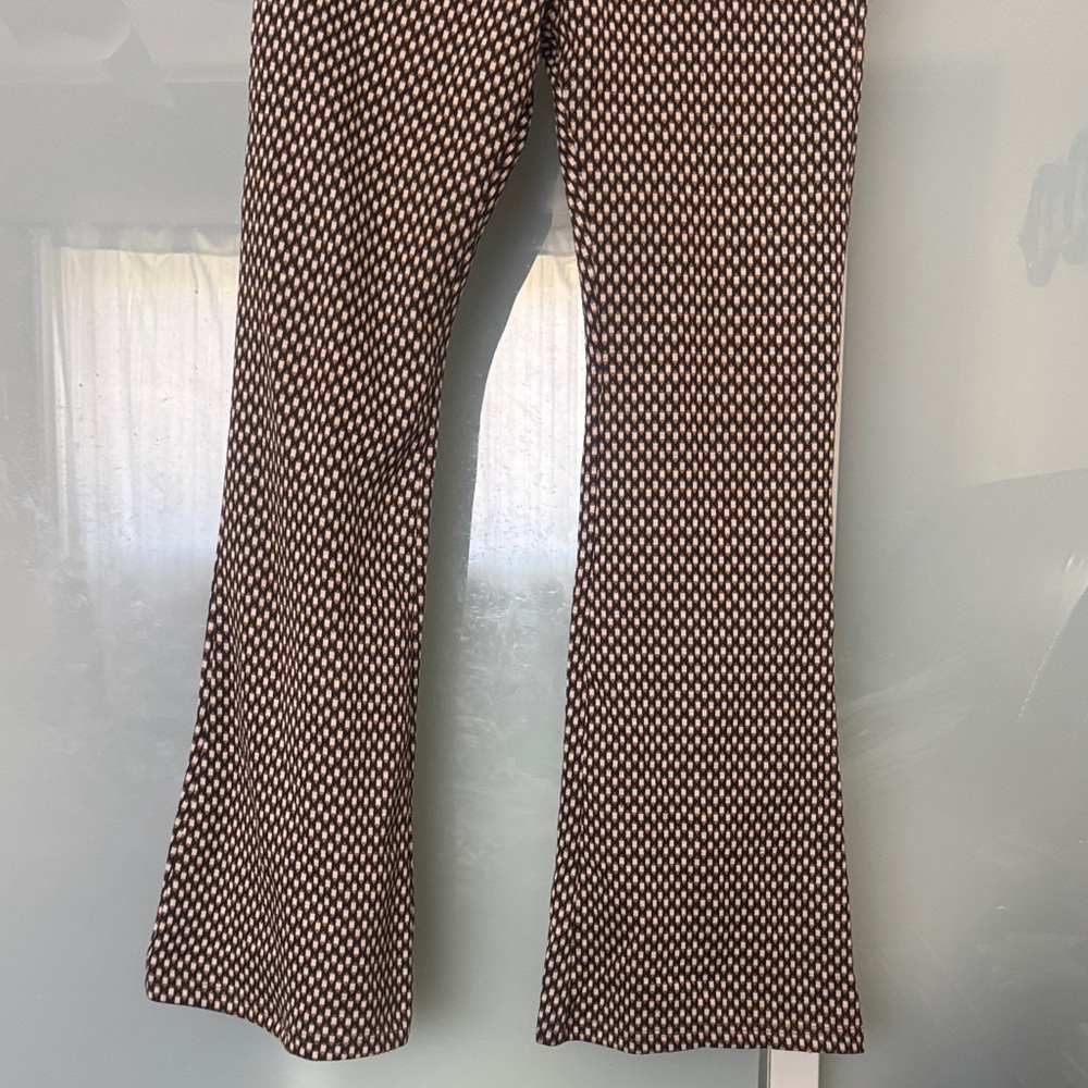Brown and White Patterned Flared Pants
